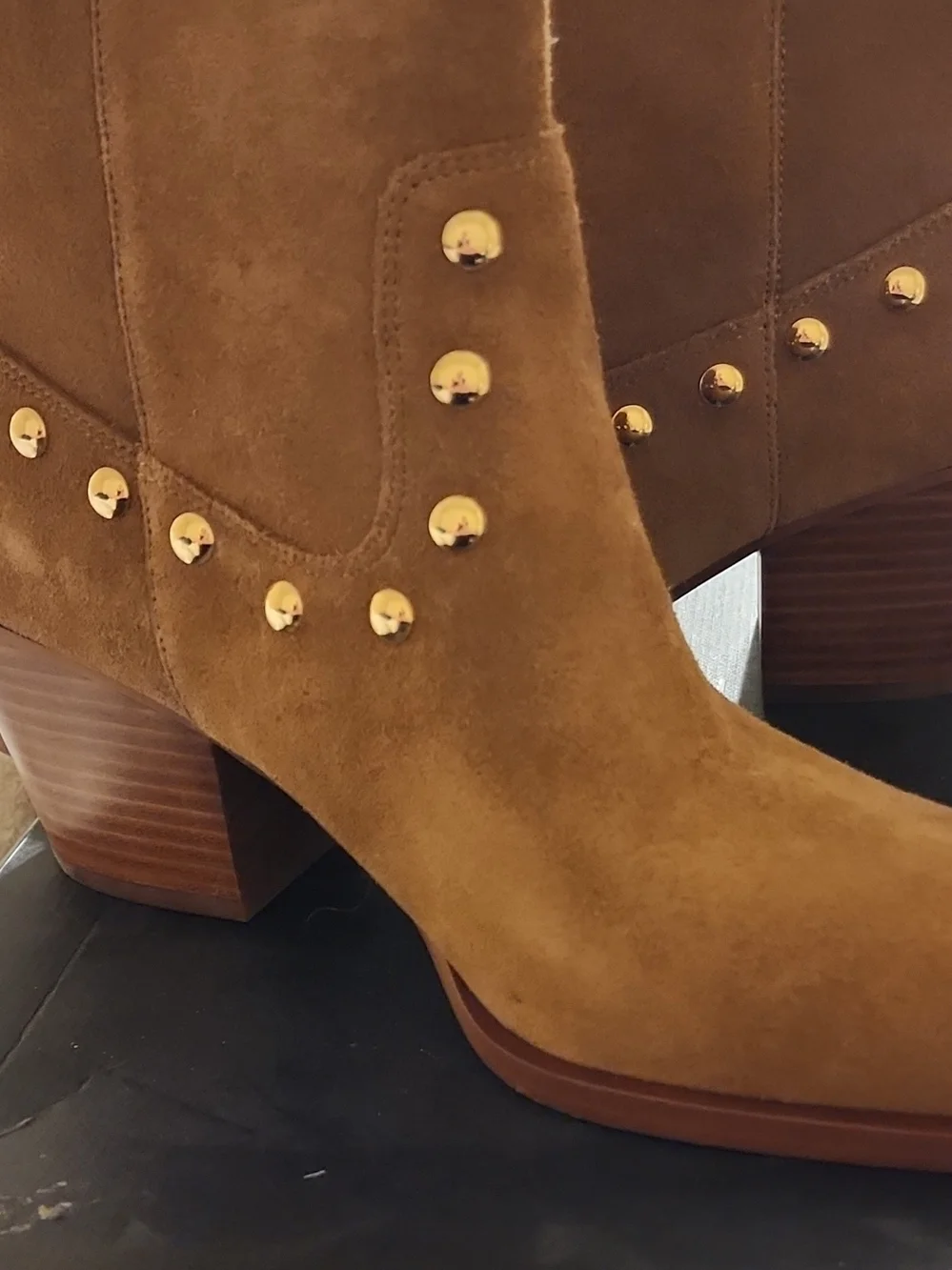 Coach Brown Suede Gold-Stud Ankle Booties